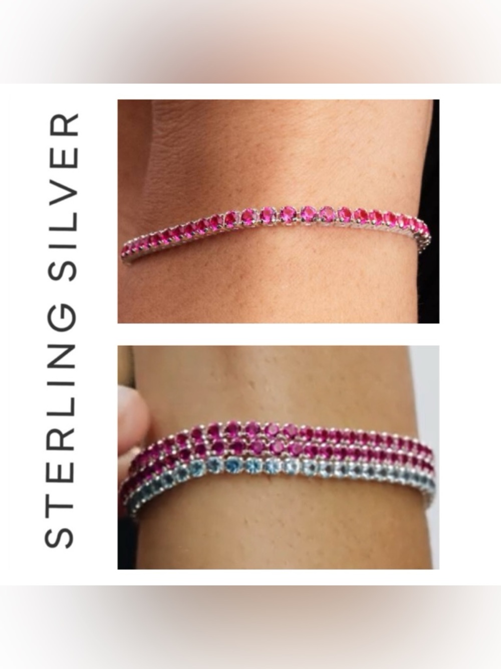 🌟 S925 Sterling Silver Sparkling Pink Tennis Bracelet